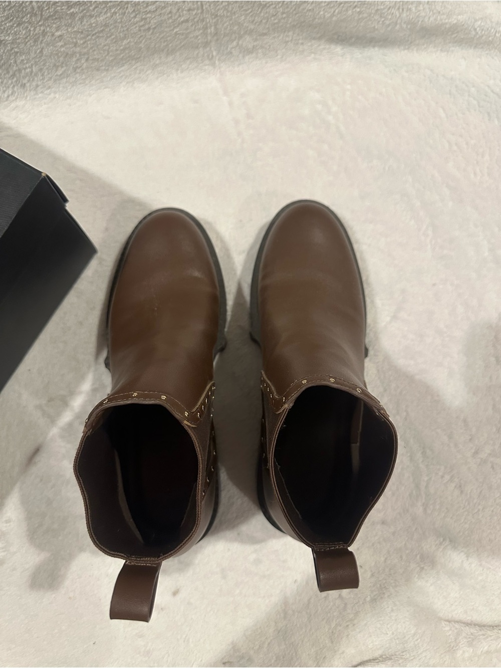 Coach Brown Leather & Fabric Heeled Ankle Boots with Gold Accents - Picture 5 of 7
